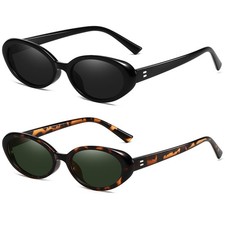 Retro Oval Sunglasses for Women Men Fashion Small Oval Sunglasses 90s Vintage...
