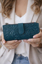PATRICIA NASH Nazari Blue Coral Tooled Bifold RFID Leather Wallet New