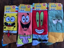 SpongeBob Squidward Patrick Mr Crabs Novelty 4 Pair Crew Socks Men s Size 6-12