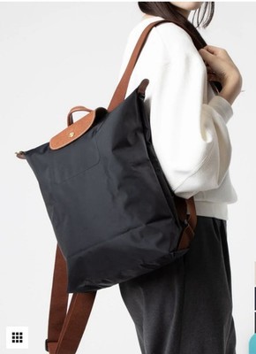 Longchamp Le Pliage Original M Foldable Backpack Black with Brown