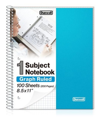 Dunwell Graph Paper Notebook 8.5 x 11 (Blue) Plastic Cover, 100 8.5x11'', Blue