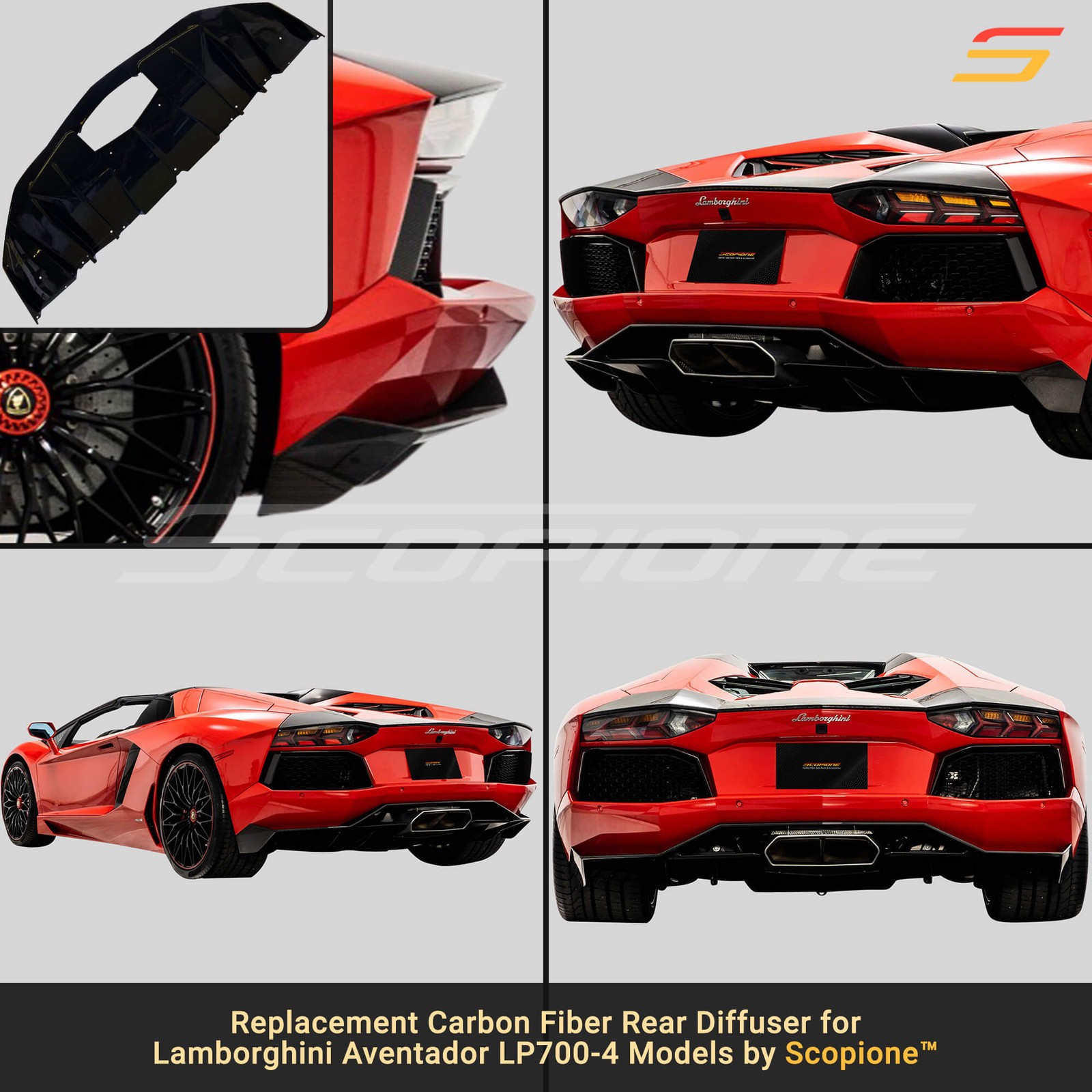 Scopione Carbon Fiber Rear Bumper Diffuser for Lamborghini 12-17 Aventador LP700