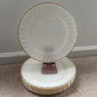 7 Vtg Anchor Hocking Fire King Swirl Golden Shell Milk Glass 10" Dinner Plates
