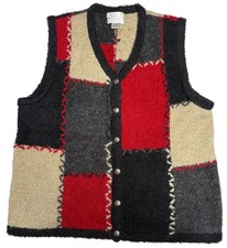 Christopher & Banks XL Patchwork Knit Vest Hand Embroidered Mohair Blend Women's
