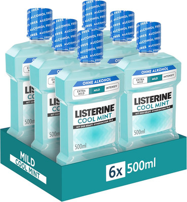 LISTERINE Cool Mint Mild 6 X 500 Ml, Antibakterielle Mundspülung Mit Ätherischen