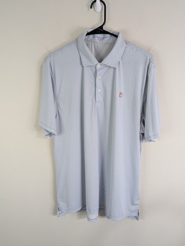 B. Draddy "Sport" Polo Shirt Men's Large Blue Striped Golf Stretch Casual