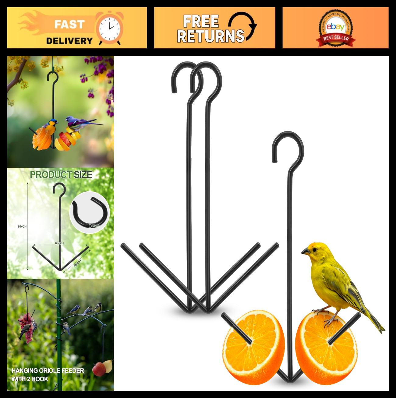 With Hook & Black Fruit Holder For Garden Patio