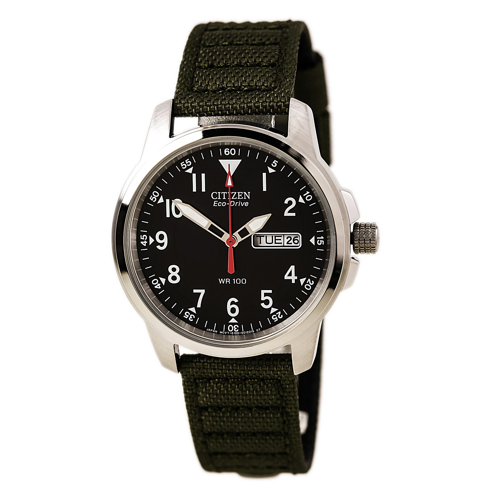 Citizen Men's Eco-Drive Black Dial Green Strap Day Date Field Watch BM8180-03E