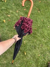 BLACK Burgundy ROSE Bouquet Gothic Lolita Umbrella Parasol Punk Goth Emo MCR New