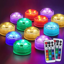 10pcs Mini RGB Submersible LED Lights with 2Pack Remote, Multicolor Waterproo...