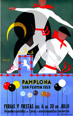 Pamplona San Fermin 1959 Bull Festival Vintage Poster Print 24x36