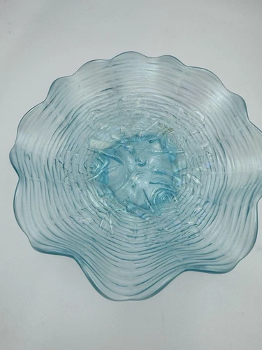 Vtg Northwood Ice Blue Rose Show Ruffled Carnival Glass Bowl - 8” diameter