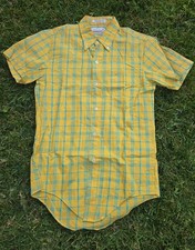 Vintage 1970s Yellow Plaid Short Sleeve Button Up