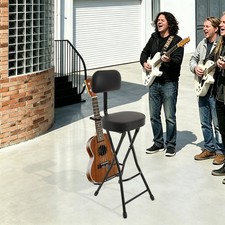 Guitar Stool with Thick Padded Cushion, Folding Guitar Stool with Guitar Stand