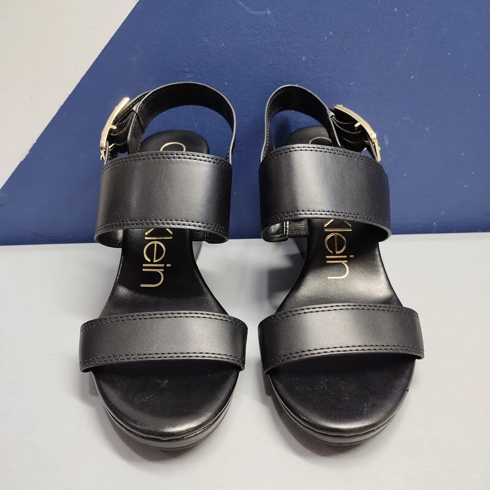 Sandalias Calvin Klein Belle con cordones para mujer EE. UU. 8 negras cuña cómodas punta abierta Foto 3 de 4