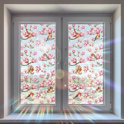 Window Decal Glow Effect Modern Floral Pattern Elegant Magnolia Design