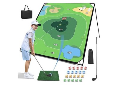 Liberry Golf Chipping Game With Mat 2 Clubs 20 Sticky Balls, 5.9×5.9ft