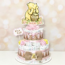 2 Tier Winnie The Pooh Diaper Cake Baby Shower Girl Table Centerpieces