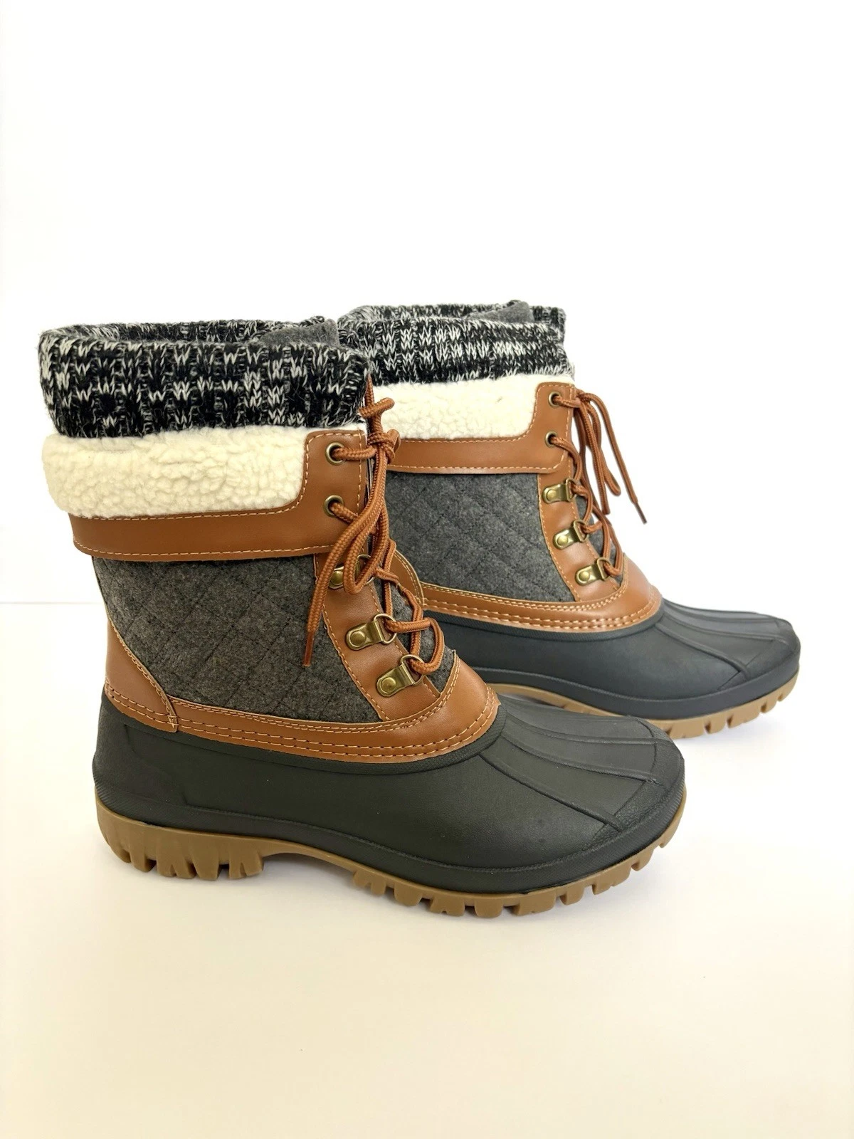 ALEADER Womens Waterproof Winter Duck Snow Boots Size 6, Brown, Grey, Fashion