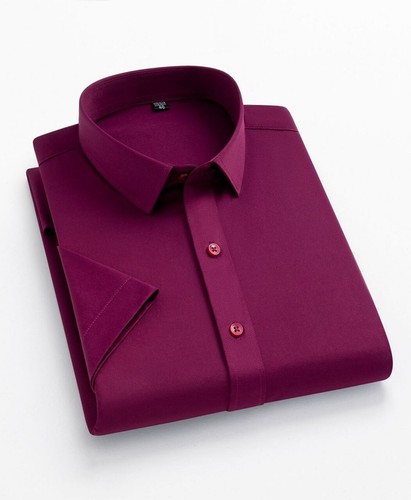 Men's Dress Shirts Formal Business Short Sleeves Elastic Non Iron Casual Shirts - Picture 3 of 18