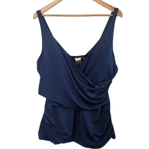 Aqua Shape Swimsuit Women Size XXL Blue Swim Top Tummy Control Adjustable Active