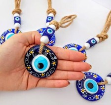 Evil Eye Glass Handpainted Flower Home Decor Wall Hanging