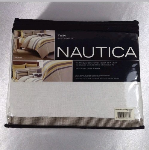 3pc Nautica Shelford Khaki STRIPE Twin Duvet Set Cover and European Shams - Picture 7 of 7