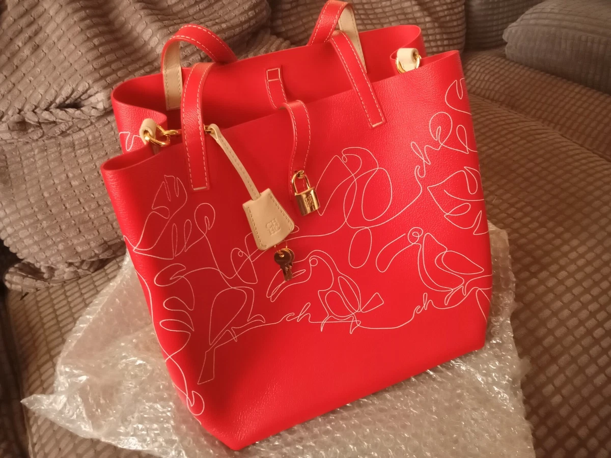 Carolina Herrera Womens Designer Leather Handbag Shoulder Carry Bag Red RRP 970