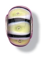 Jo For Girls Murano Glass, With Silver Core, Green With Black Stripes Bead. Deli Jo For Girls Murano Glass, With Silver Core, Green With Black Stripes Bead. Deli
