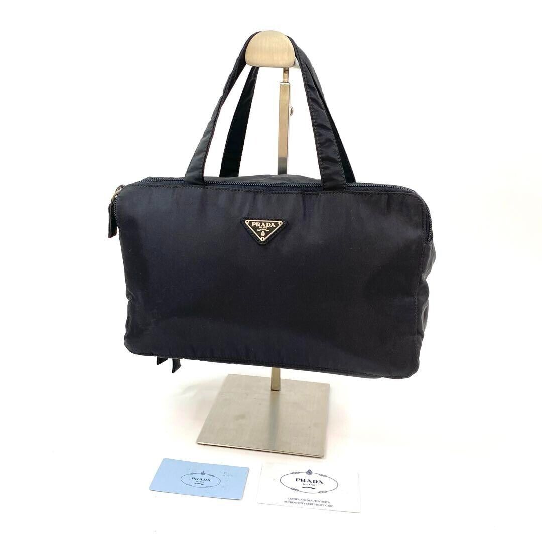 PRADA Handbag Boston Bag Zipper Nylon Black Used VG Japan PRADA Handbag Boston Bag Zipper Nylon Black Used VG Japan
