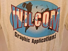 Vintage T Shirt 90'S WILCOM Graphic Applications Tech Size Large WORLD MAP GRAY