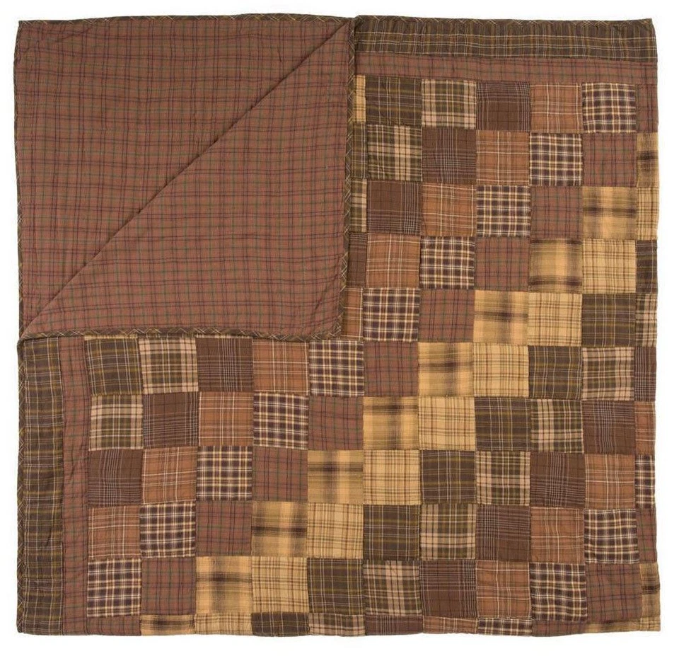 Edredón Doble Estilo Lodge Country Marrón Verde Cuadros Bloque Algodón Retazos Prescott Foto 3 de 4