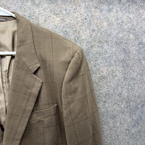 Corneliani Blazer Men 42L Brown Suit Dress Tan Jacket Rayon Cashmere Glen Check - Picture 4 of 14