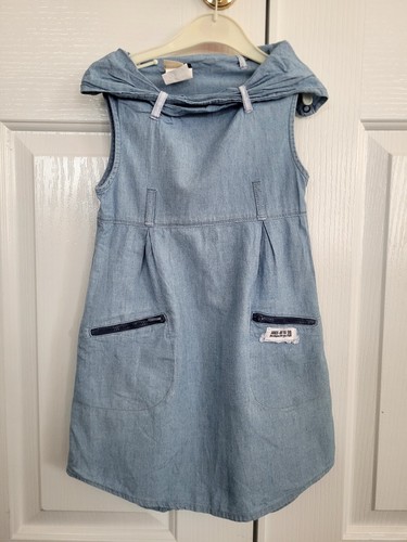 'IKKS' FRENCH DESIGNER GIRLS DRESS, SIZE 5 YRS, BLUE CHAMBRAY