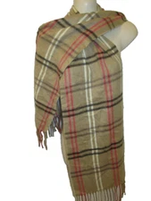 Cejon Camel Red Plaid Fringe Italian Scarf 