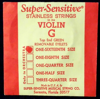 NEW Super Sensitive Brand Violin G String for 1/16th Size Violin - Great Price!!