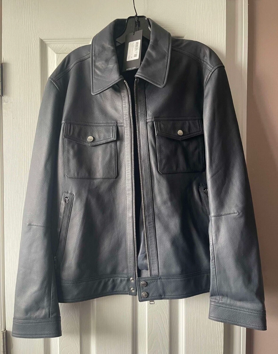 HUGO BOSS Leather Outer Shell Blue Coats, Jackets & Vests for Men