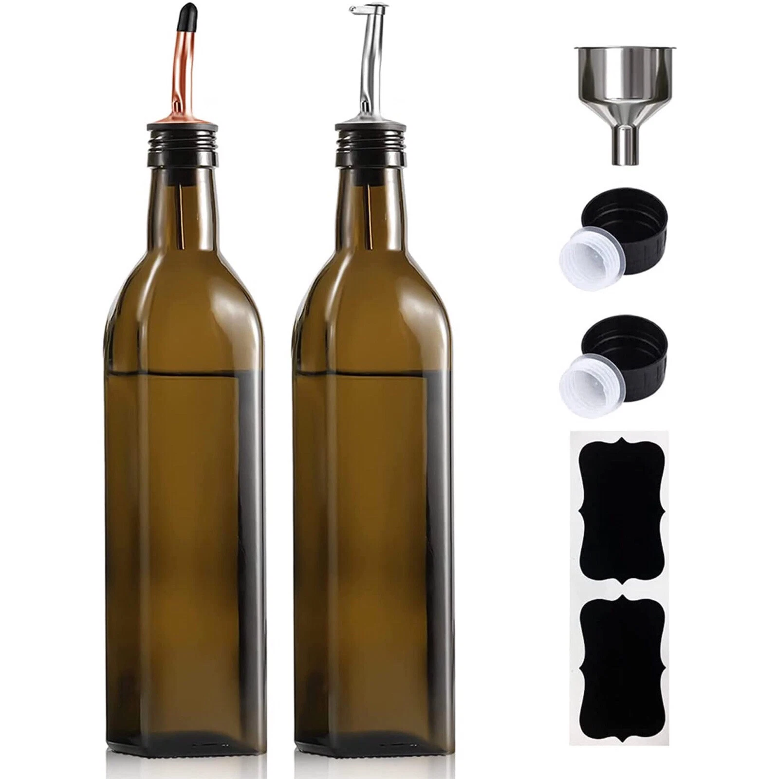 Olive Oil And Vinegar Dark Brown Glass Dispenser Bottle Set 17 oz/500ml 2 Pack