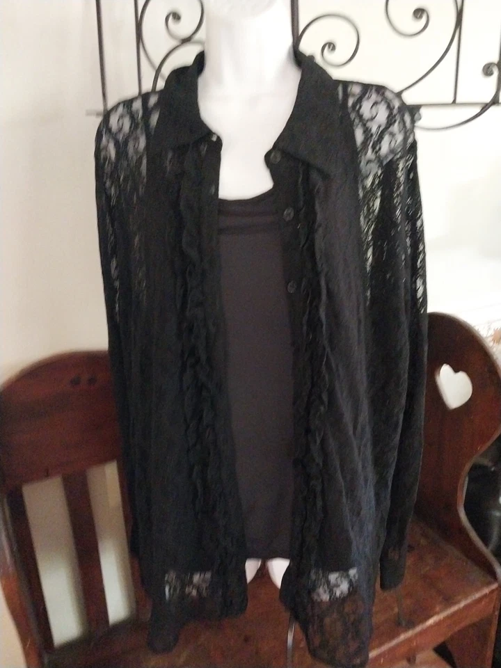 JUEGO DE 2 BLUSAS DE ENCAJE NEGRO RALPH LAUREN PARA MUJER TALLA 3X SEXY JACKSON HOLE