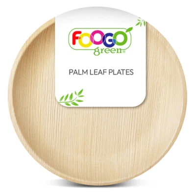 FOOGO GREEN Disposable Bamboo Plates Round Wooden Palm Leaf Biodegradable Eco Friendly Plate
