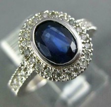 1.82CT DIAMOND  AAA SAPPHIRE 14KT WHITE GOLD OVAL HALO FILIGREE ENGAGEMENT RING