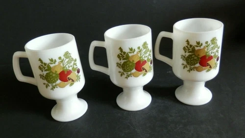 Vintage CorningWare Milk Glass Spice Of Life Pedestal Coffee Mugs