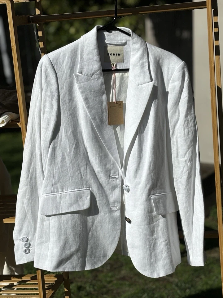 NUEVO Blazer Boden para mujer Marylbone de lino blanco 10R Foto 4 de 4