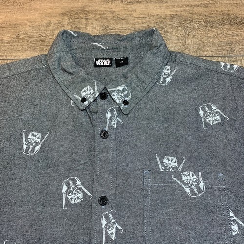 Star Wars Mens Size Large Short Sleeve button Down Shirt Gray Darth Vader B3 - 第 5/17 張圖片