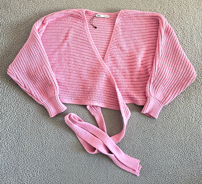 Zara Woman Pink Wrap Cardigan Sweater Size Medium Chunky
