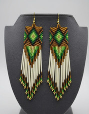 Tribal Earrings Native Large Boho American Seed Beads Handmade Earring