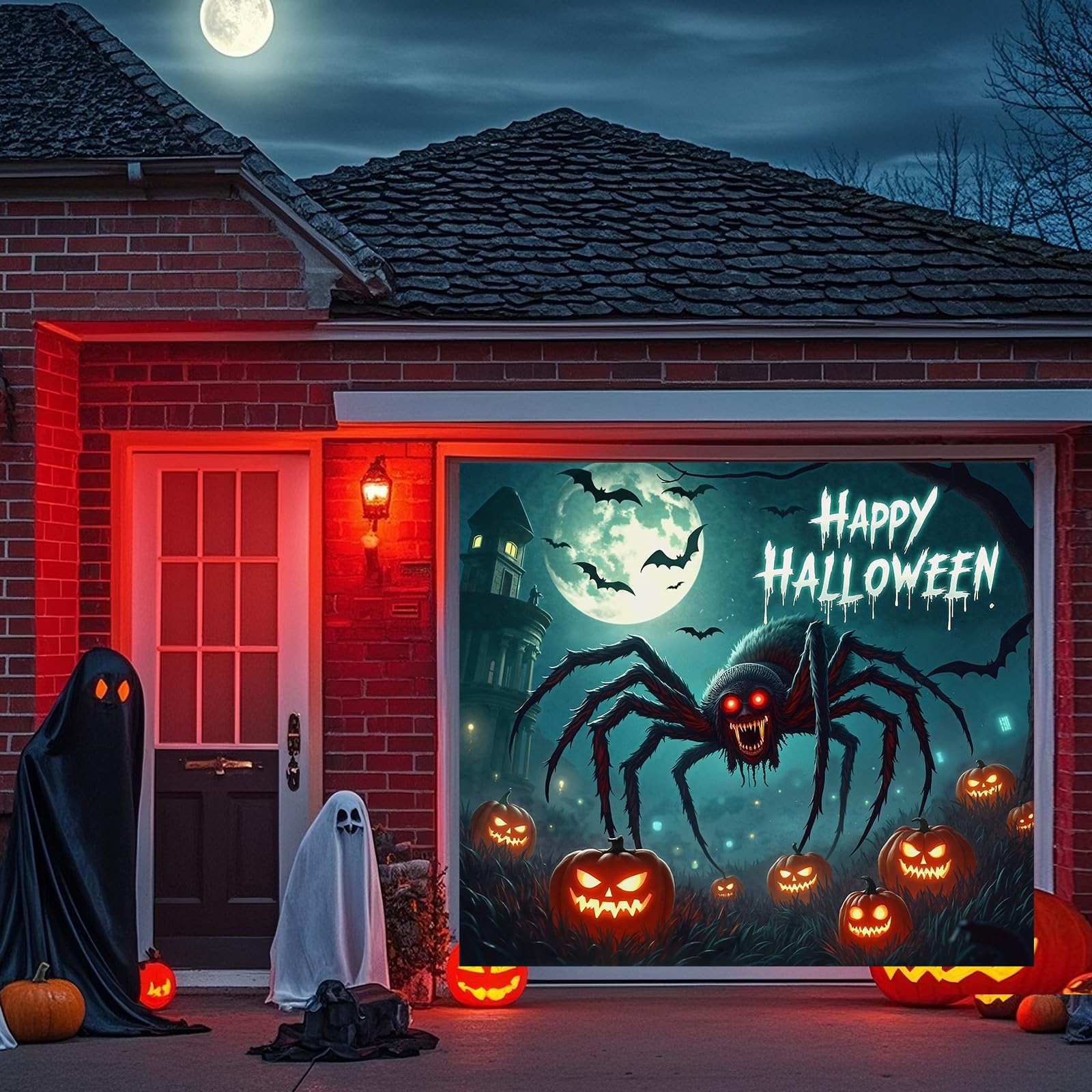 Happy Halloween Garage Door Decorations Spider Pumpkin Garage Door ...