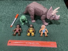 VTG 1987 Playskool Definitely Dinosaurs Lot 3 Caveman 3.5  Figures  Triceratops