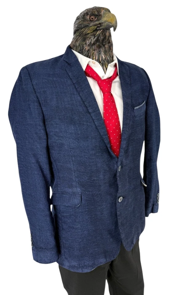 Strellson Men Vintage Cotton Linen Blazer Blue Textured EU54 DE54 US44 - Image 2 of 4