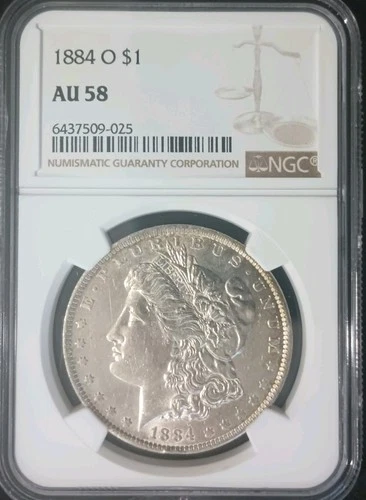 1884-O AU58 NGC New Orleans Mint Morgan Silver Dollar Rim toning